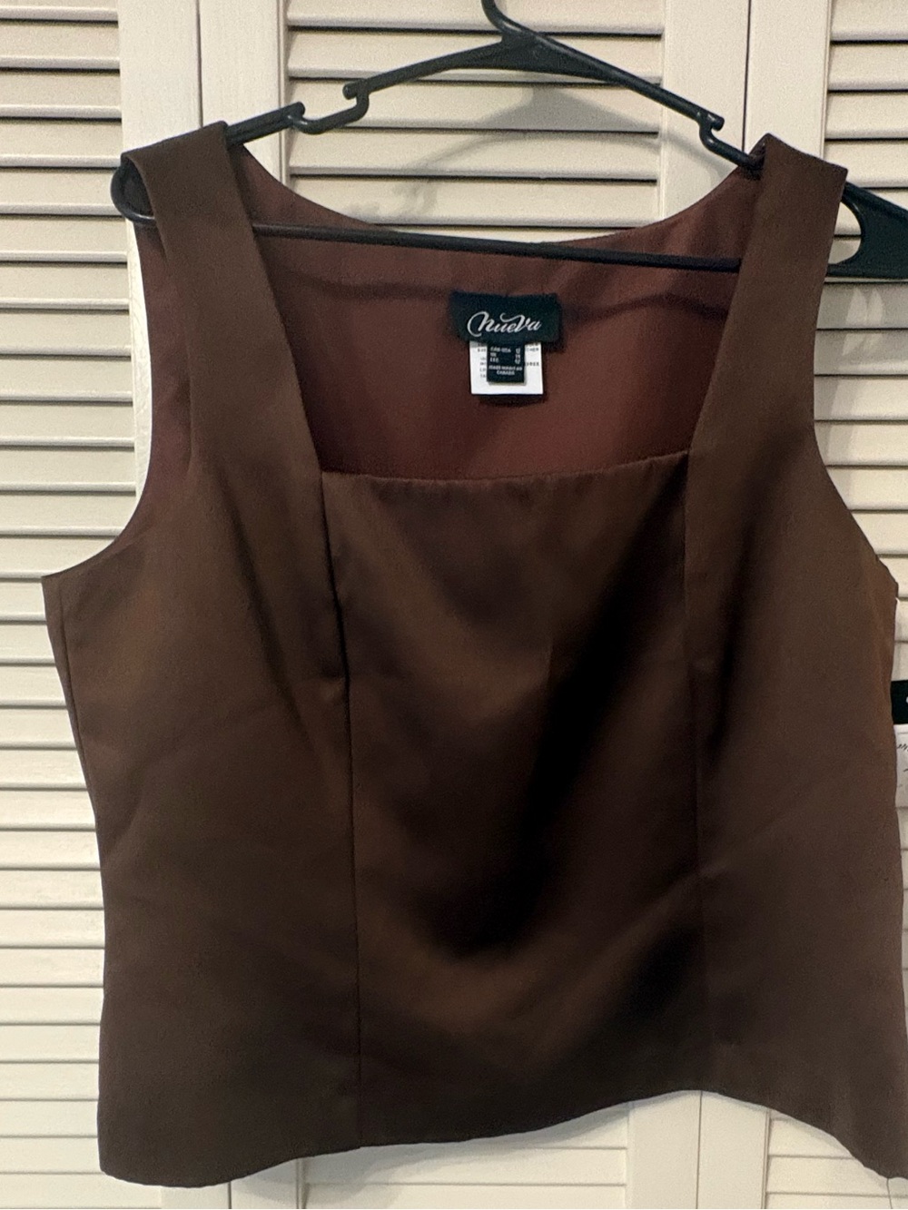 Vintage Chocolate Brown Square Neck Sleeveless Blouse
